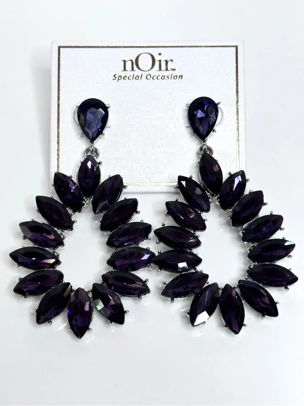 NWT Noir Purple Crystal Drop Dangle Chandelier Earrings